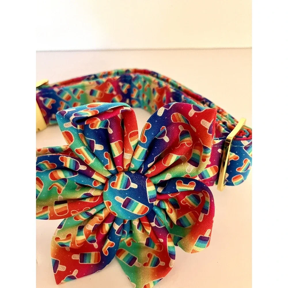 ARING‎ PET Dog Collar Popsicles Rainbow Flower Boy Or Girl Size Large